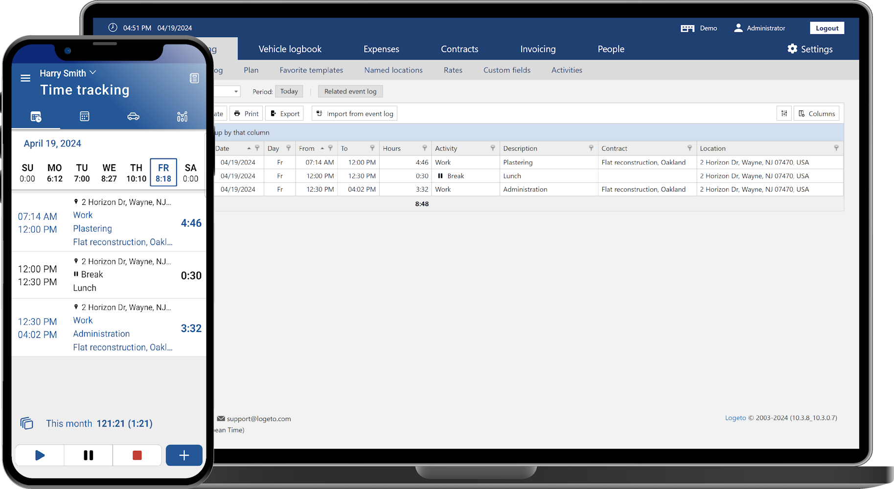 Easy recording of work and attendance